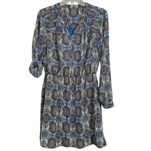 Zara Boho Paisley Print Mini Dress Size S Blue Orange Long Sleeve